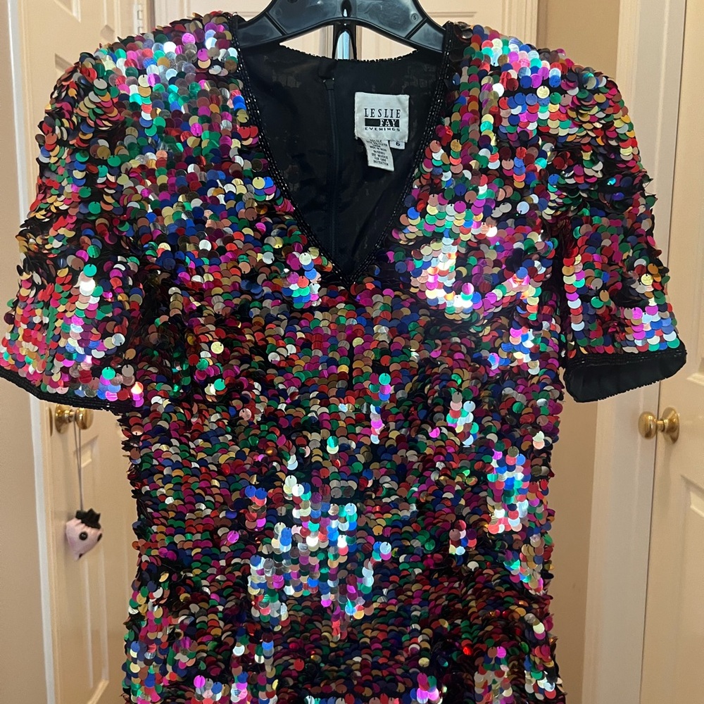 Leslie Fay Multicolor Sequin Party Dress (Prom, Graduation, Wedding Guest) - Picture 4 of 8